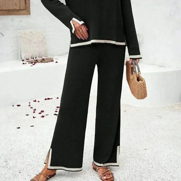 Black Casual Women's Holiday Leisure Color-Blocking Edging Long Sleeve Top - Picture 4 of 7